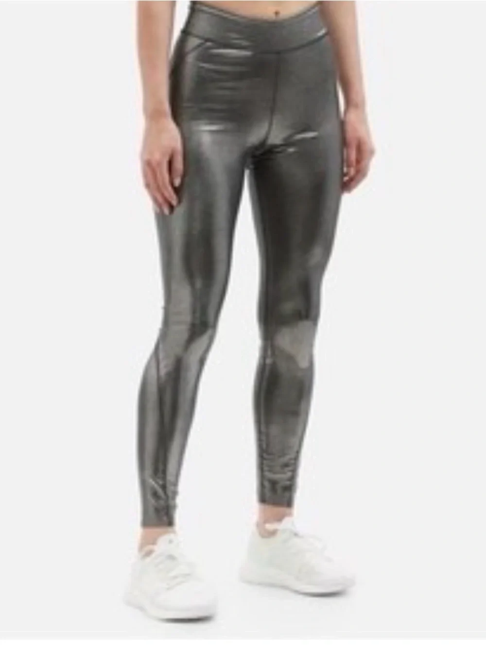 Stella McCarthy adidas Shiny High-Waist Leggings in Metallic Silver Workout XXS